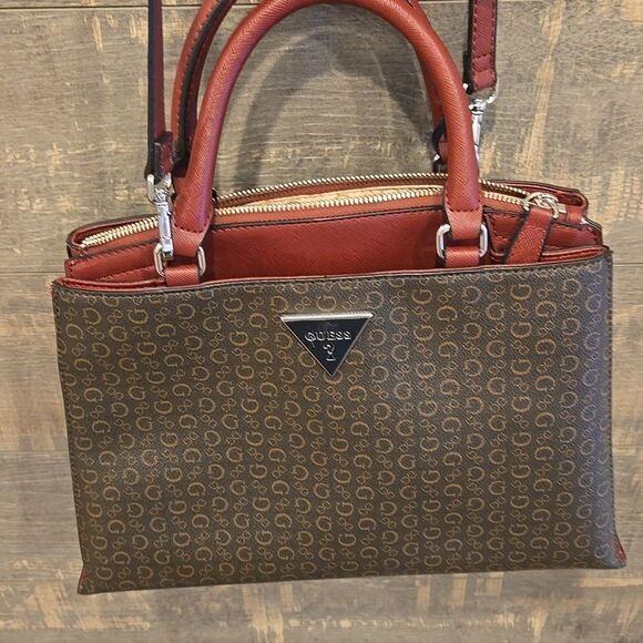 Guess Burgundy and Brown Patterned Handbag - Picture 6 of 6